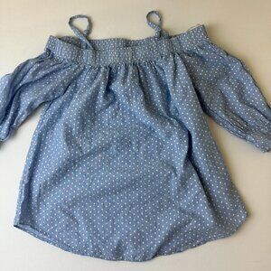 IN San Francisco Shirt Womens Small Off Shoulder Long Sleeve Polka Dot Blouse